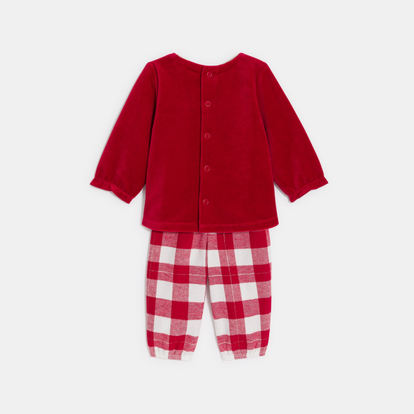 بيجاما من المخمل والفانيلا باللون الأحمر للفتيات الصغيرات